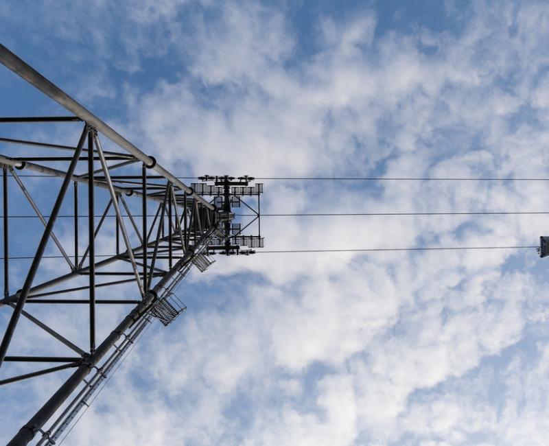 Electricity transmission line, view from the ground