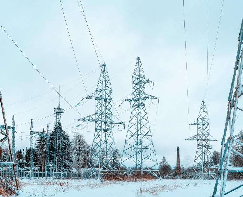 Power grid lines in winter