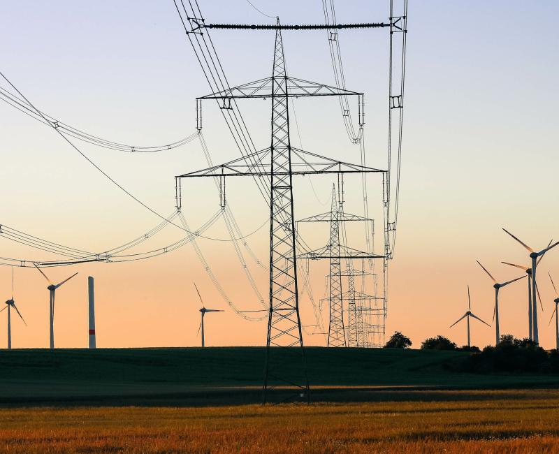 Electricity lines and wind mills