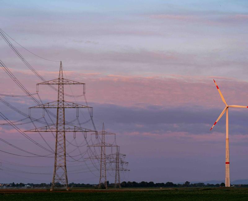 Pylons and wind turbine