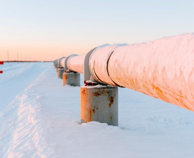 Gas pipeline winter scenery