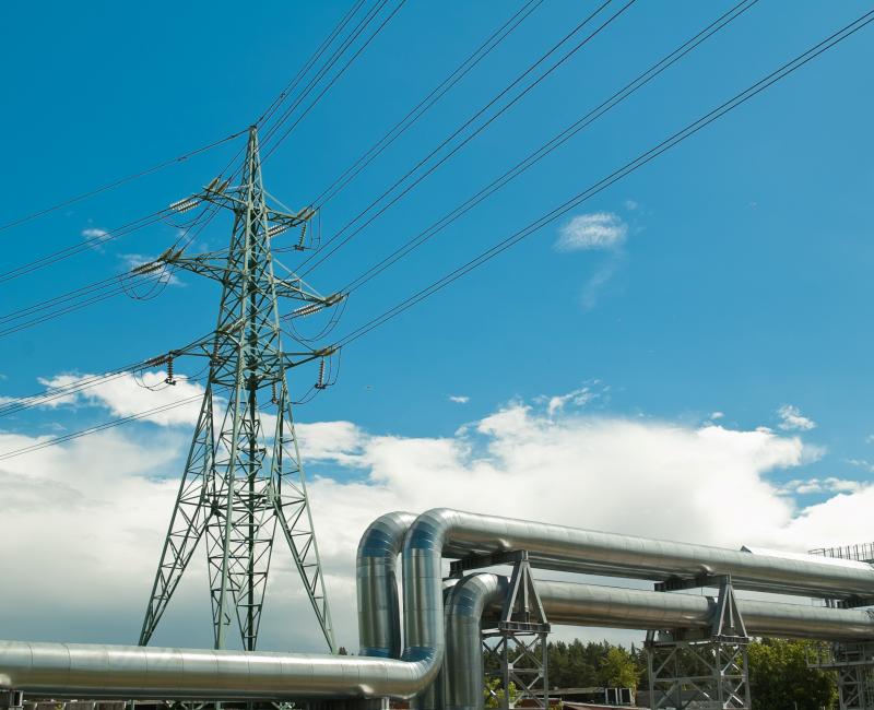 Electricity pylons and gas pipeline